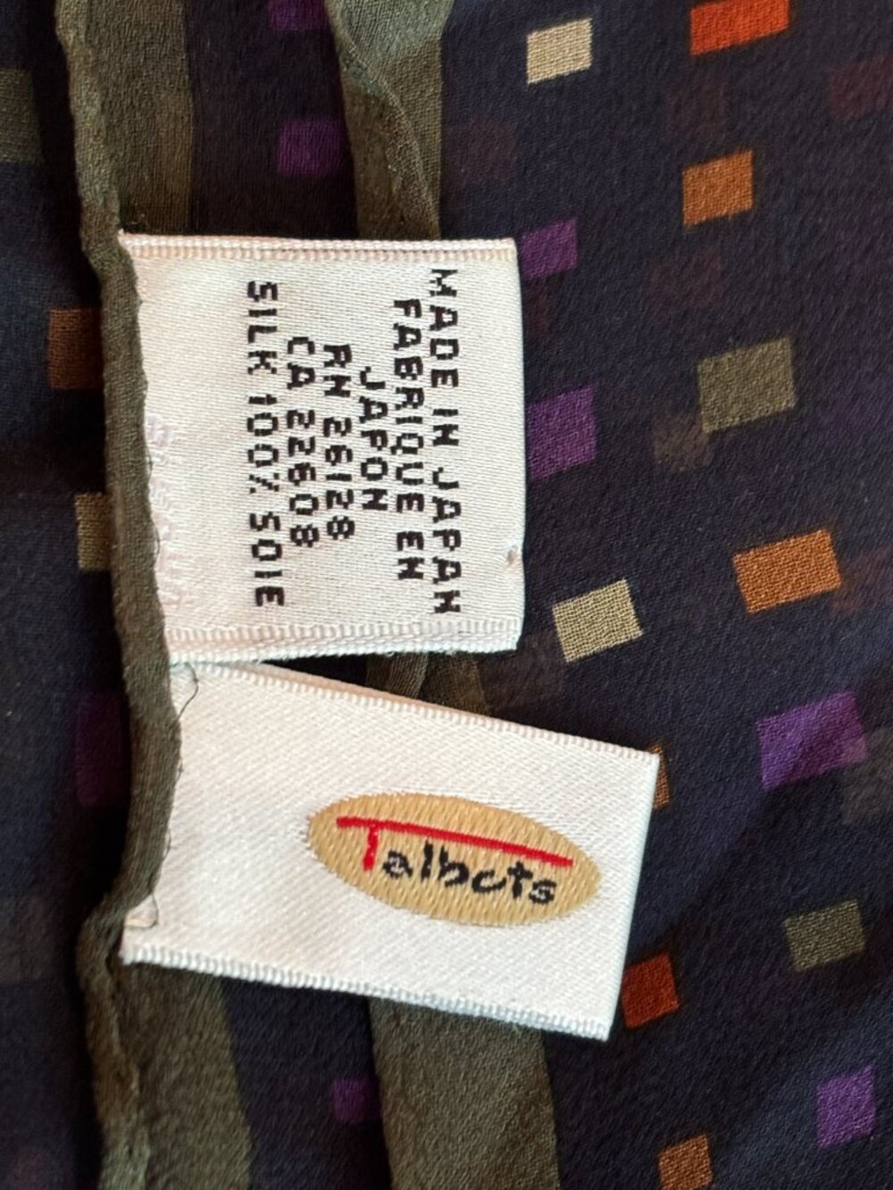 Talbots 100% Silk Square Scarf Geometric Blue/Multi 20" - Picture 4 of 8